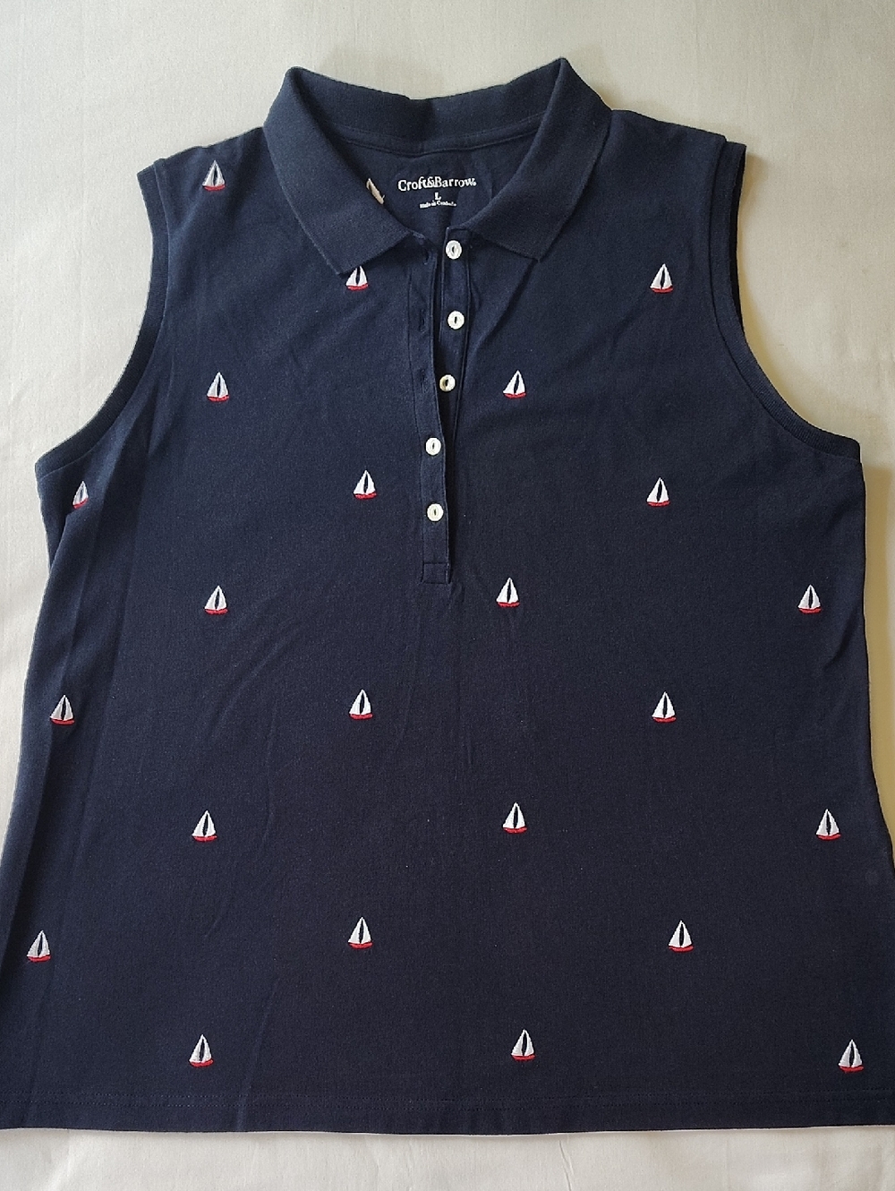 Croft & barrow Navy Sleeveless Polo with Red & White Sailboat Embroidery Large